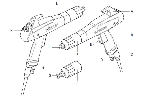 Ricambi per pistola manuale per verniciatura a polvere X1 - Impugnatura di ricambio