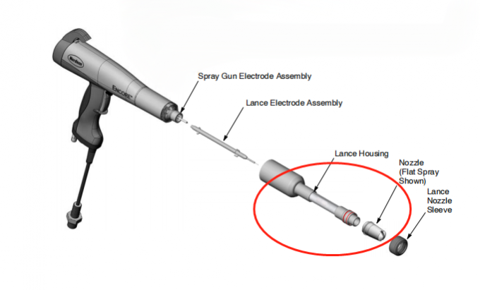 1093605 300 mm Encore Powder Coating Gun Custom OEM Support Superficie lucidata Estensione della lancia 2